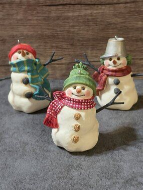 Vintage 1999 Hallmark The Snowmen of Mitford Set of 3 Christmas Ornaments w/ Box